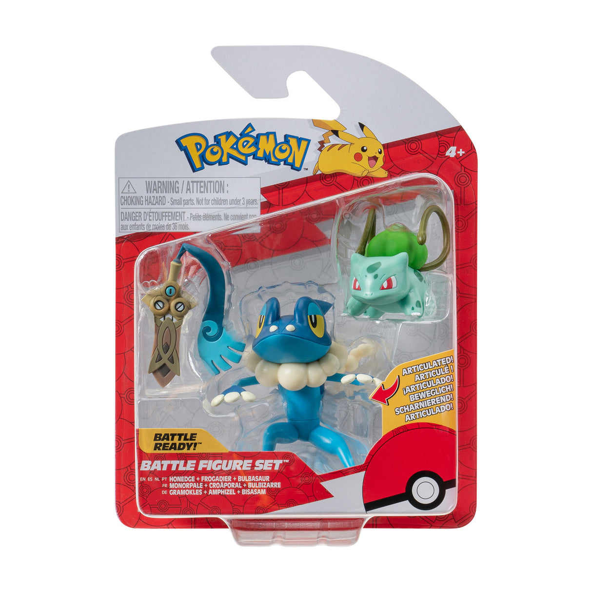Boti Pokémon Batte Figure Set - Honge, Bulbasaur, Frogadier, 3..