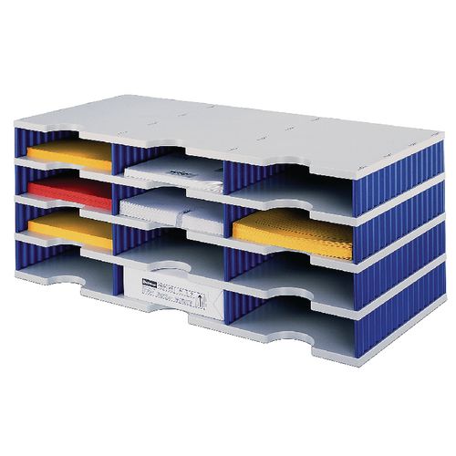 Sorteerstation styrodoc 57 mm vakhoogte 723 x 331 x 293 mm grijs blauw