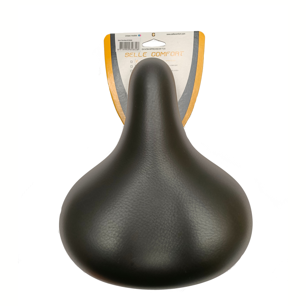 Selle Comfort Saddle Classic Retro Basic, preto com suspensão de elastômero. não sem nenhum