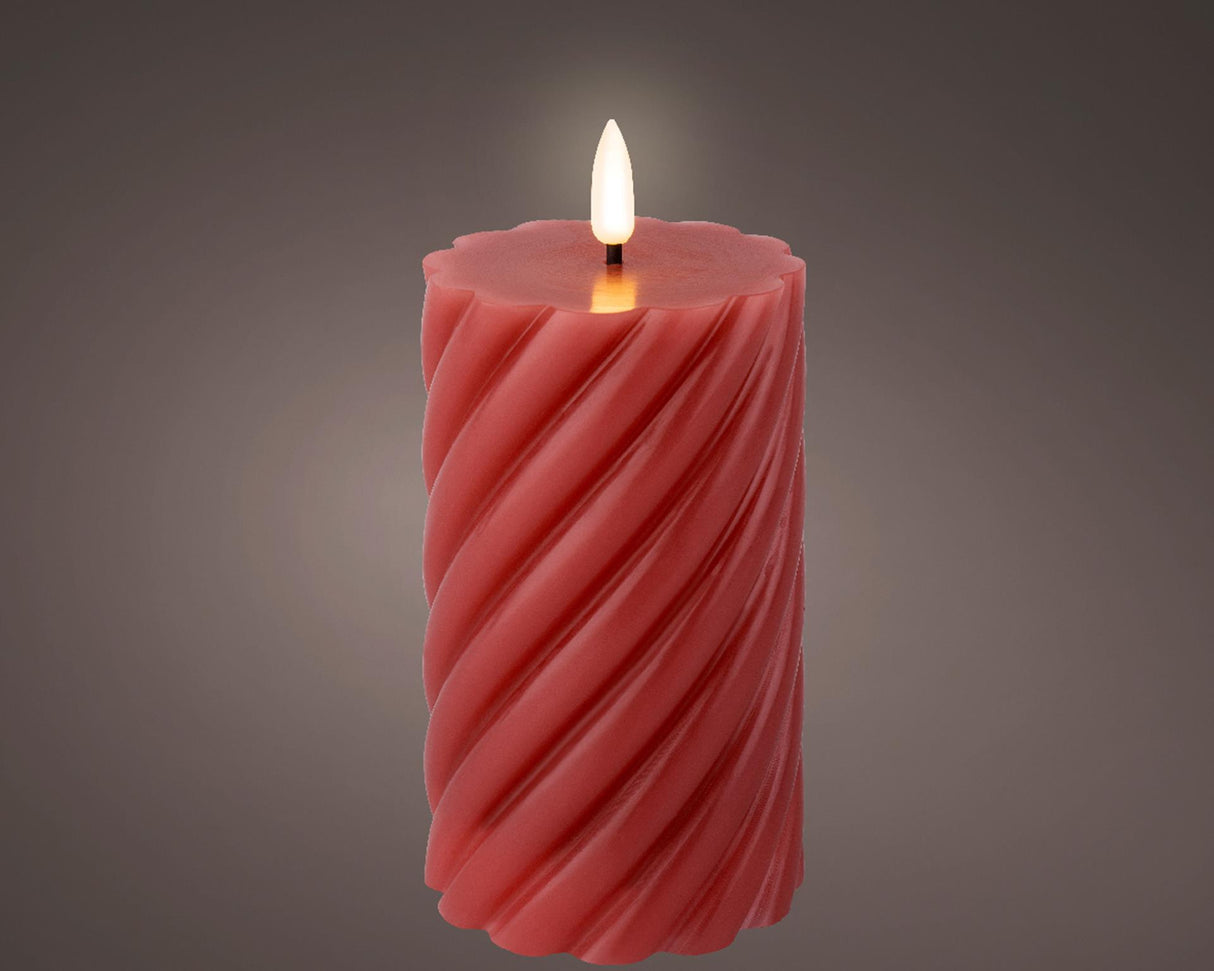 Lumineo led kaars vlam swirl donkerroze 15cm