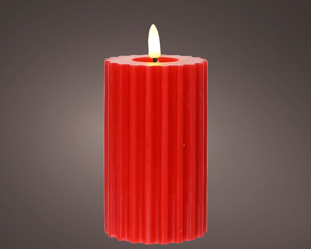 Lumineo kaars led vlam ribbel 15cm rood