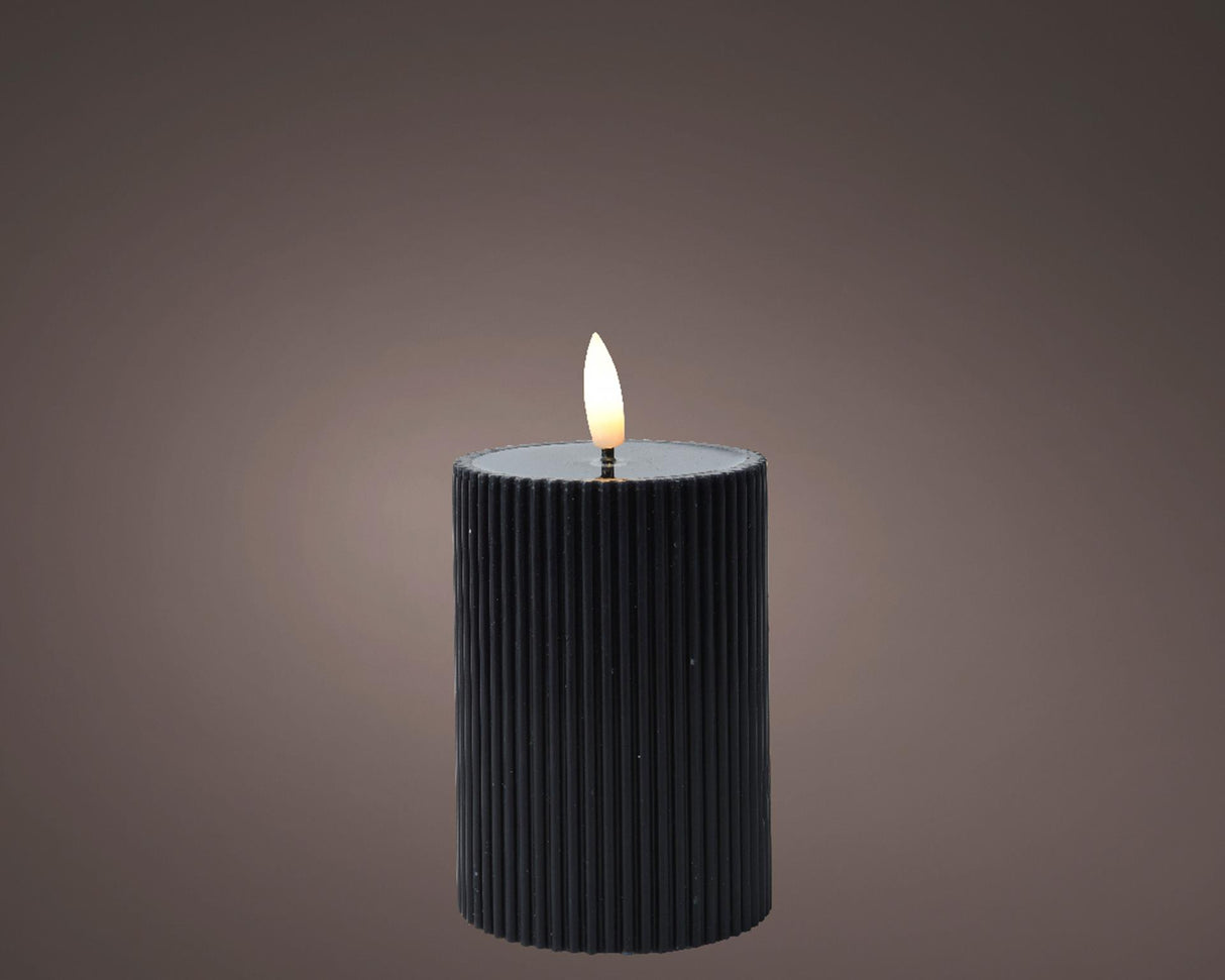Lumineo kaars led ribbel vlam h13cm zwart