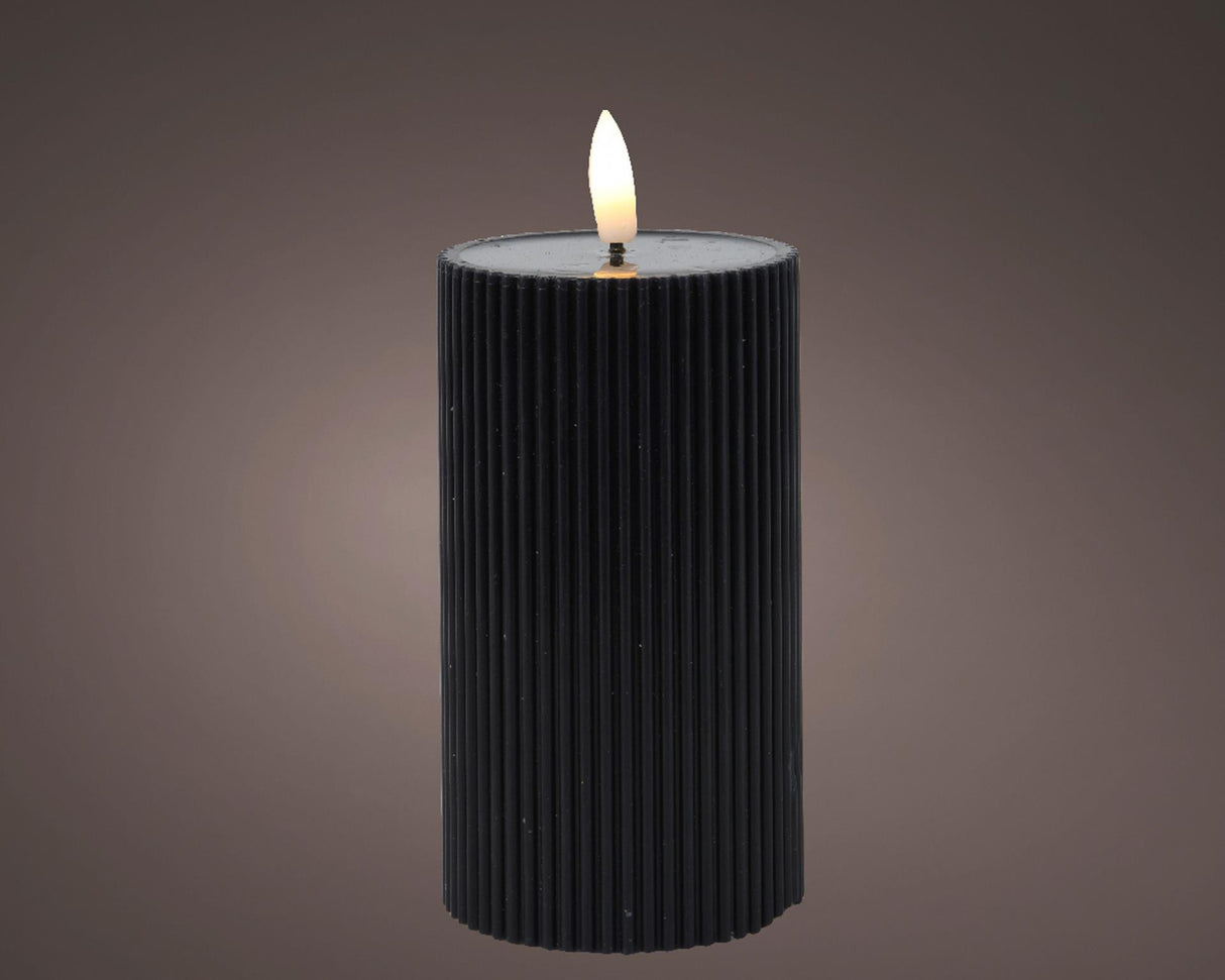 Lumineo kaars led ribbel vlam 15cm zwart