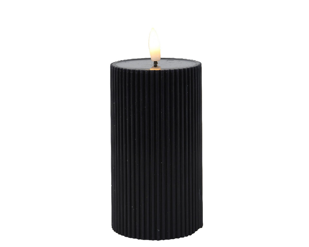 Lumineo kaars led ribbel vlam 15cm zwart
