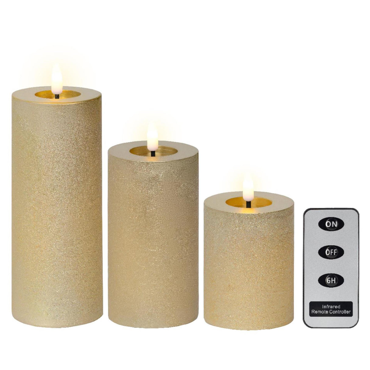 Set candele Lumineo LED in cera, 3 pezzi, oro