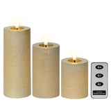 Set candele Lumineo LED in cera, 3 pezzi, oro