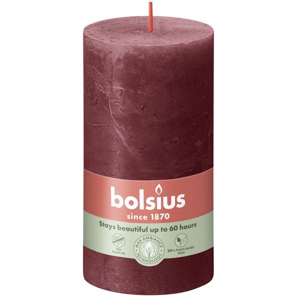Bolsius Bolsius Pillar Candles Shine 4 pcs rustic 130x68 mm velvet red