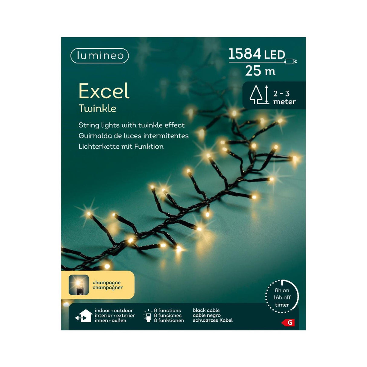 Lumineo excel twinkle 1584led 25m champán