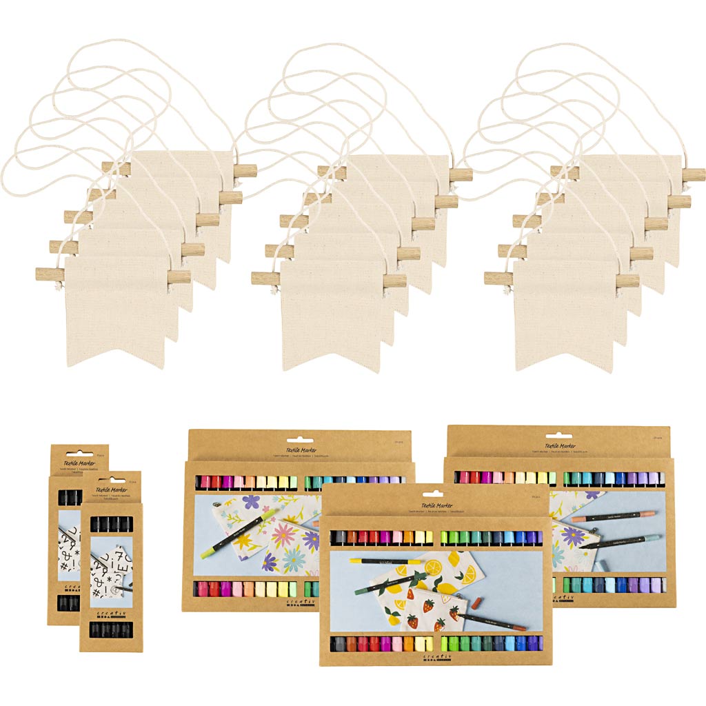 Creativ company groepsset verf je eigen spandoek, afm 10,5x12 cm, lijndikte 2,3+3,6 mm, diverse kleuren, 60 stuk 1 doos