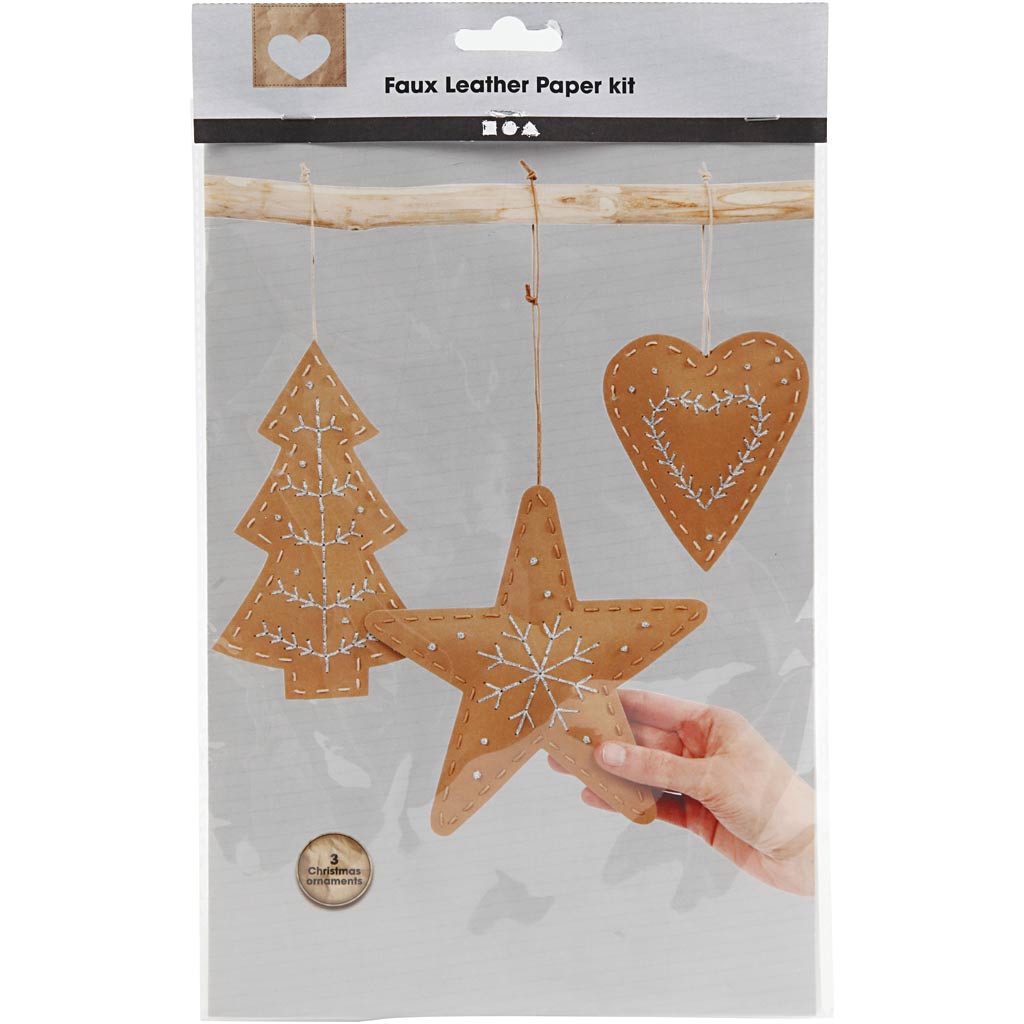Creativ company faux leather Christmas decorations, thickness 0.55 mm, beige, 1 set