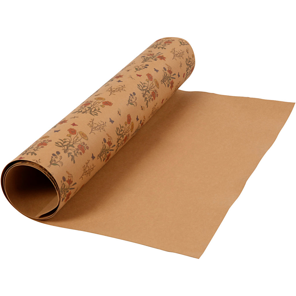 Creativ Company Faux Leather Paper Brown med blommigt tryck, 1m