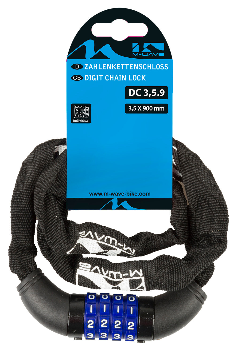 M -wave chain lock with number lock Ø3.5*900mm - Black