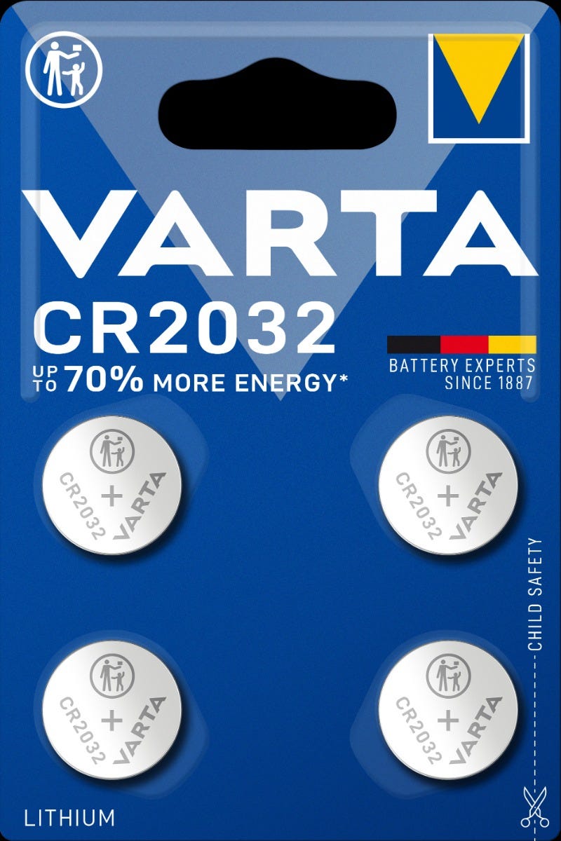 Varta baterijos mygtukų elementas 2032 lizdinė plokštelė (4)