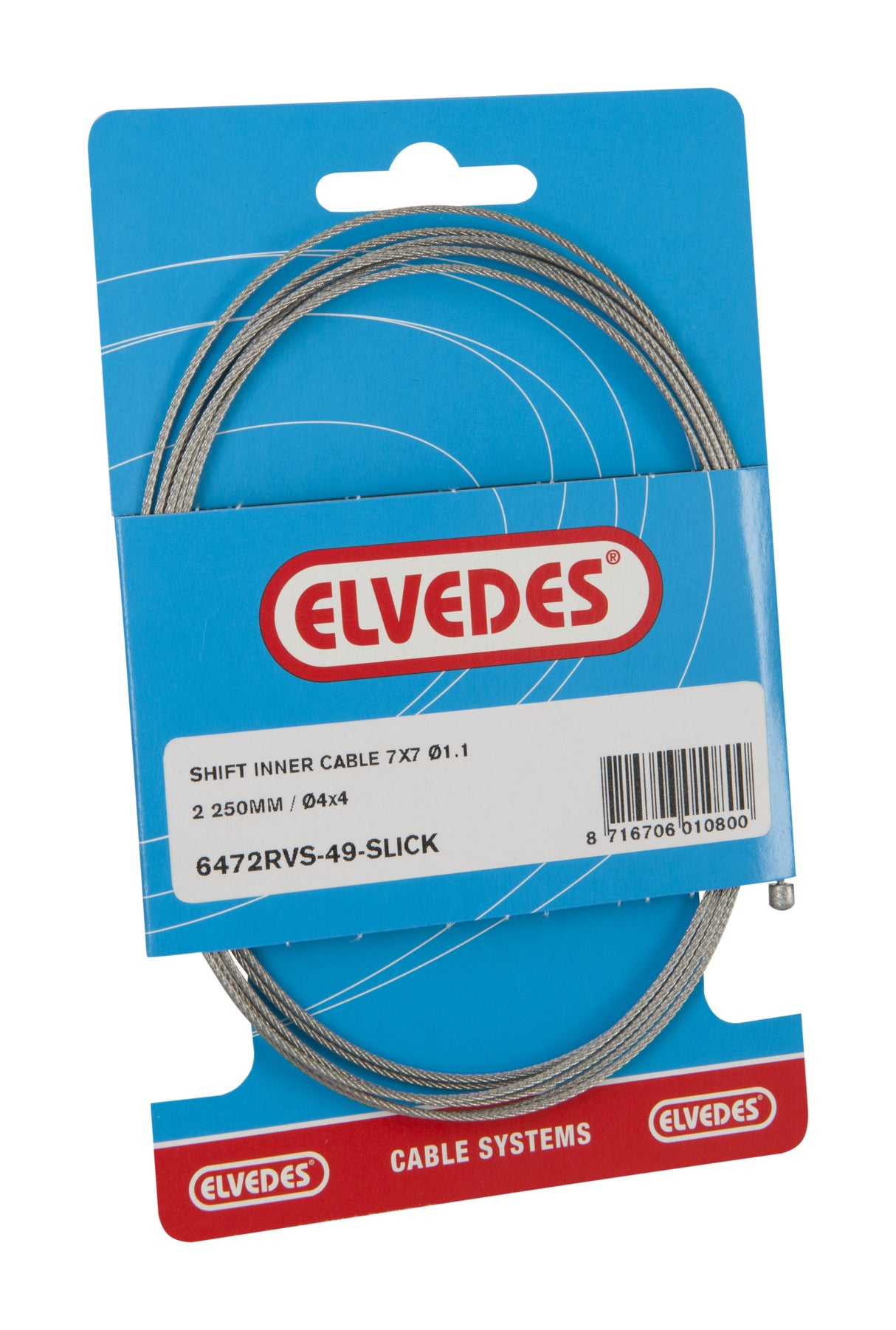 Elvedes 2250mm stainless steel Slick Ø1.1mm N-nipple inner cable (on card)