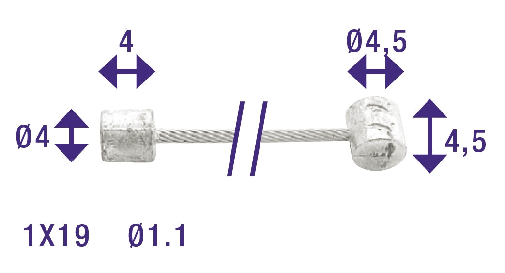 Přepněte vnitřní kabel Eledvedes 2250mm galvanizovaný Ø1,1 mm Shimano Huret N-Nipple a T-Nippel (na mapě)