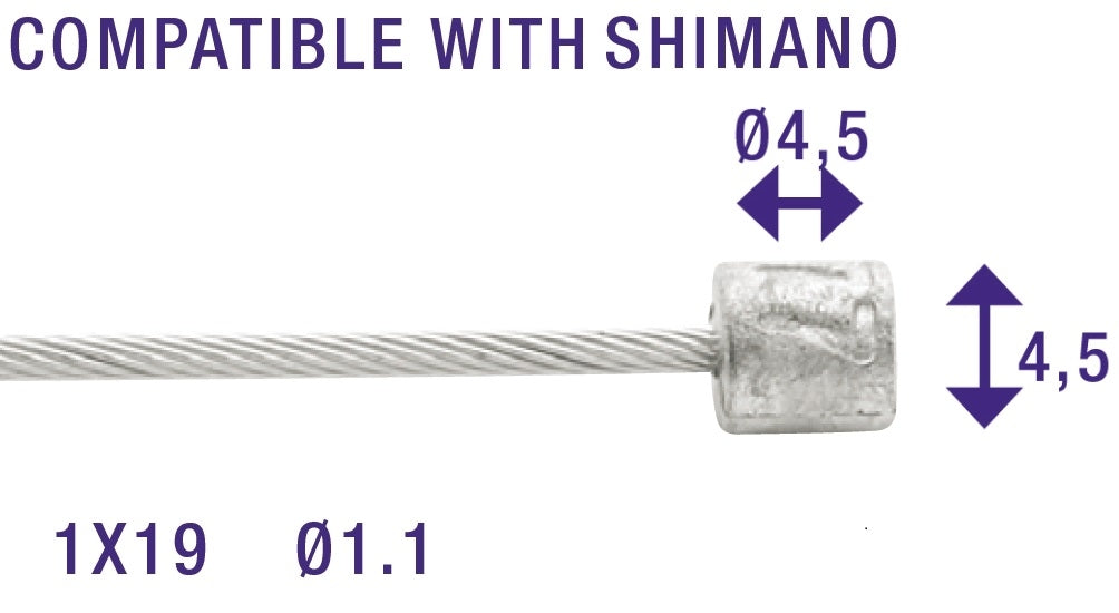 Byt inomhuskablar Elvedes 2250mm rostfritt stål Ø1.1mm Shimano N Nipple Ø4.5 × 4,5 (100 stycken)