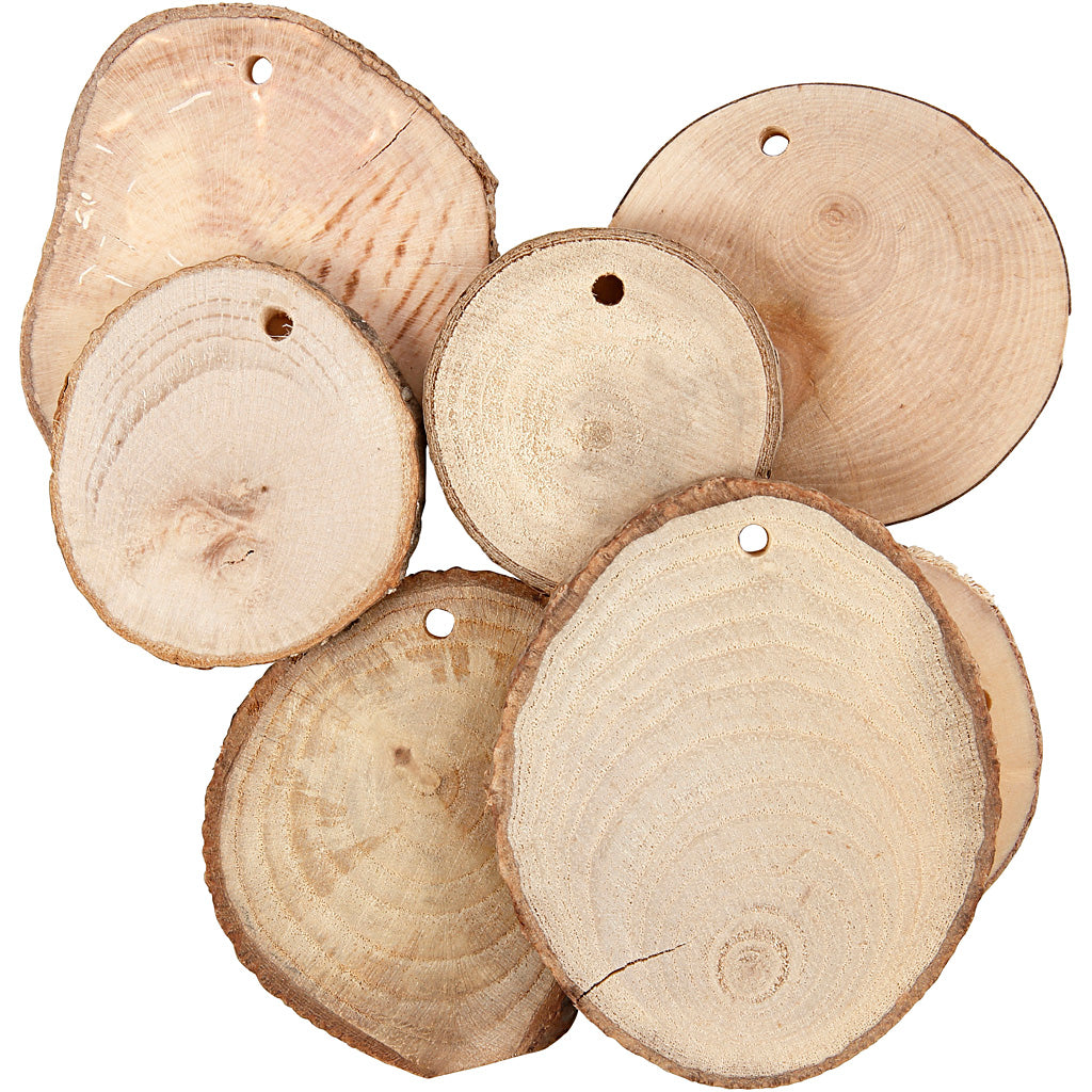 Creativ company wooden discs with holes, d 40-70 mm, hole size 4 mm, thickness 5 mm, approx. 250 g, 25 pieces in a box