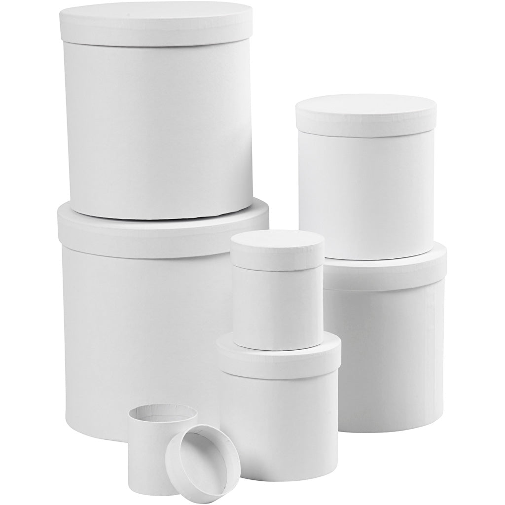 Round boxes white, 7st.