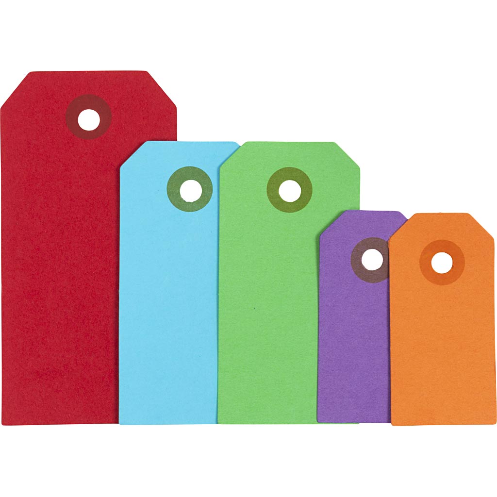 Creativ company manilla-labels, afm 3x6+4x8+5x10 cm, 220 gr, diverse kleuren, 500 stuk 1 doos