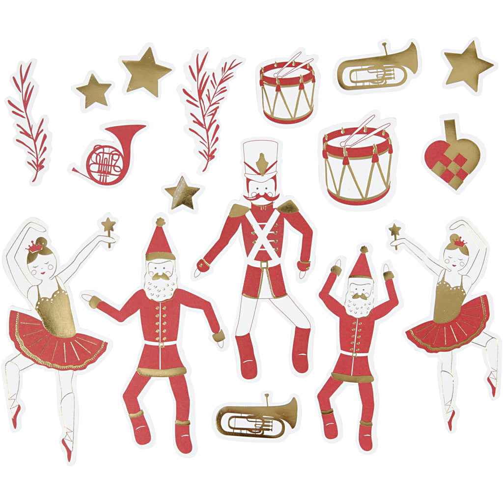 Vivi Gade labels, size 2.2 x 12.5 cm, gold, red, white, 57 pieces in a box