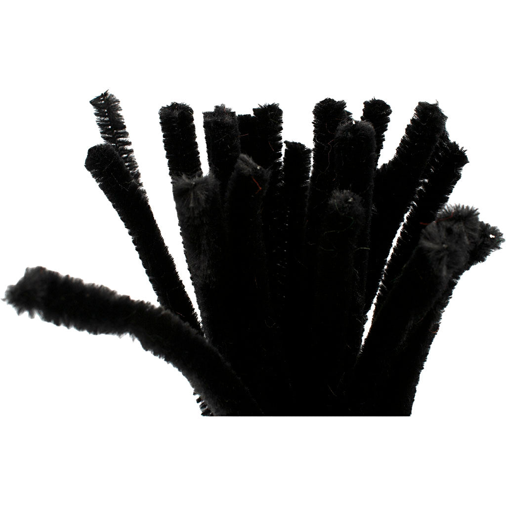 Creativ company chenille, l: 30 cm, thickness 9 mm, black, 25 pieces in a box