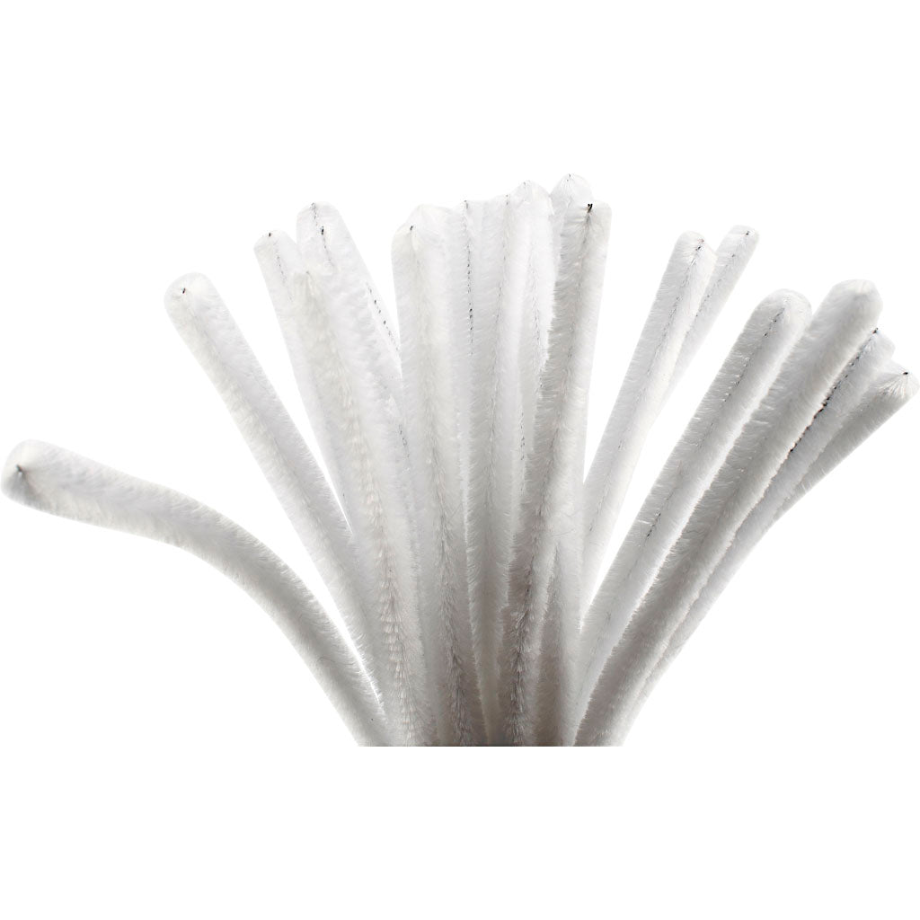 Creativ company chenille, l: 30 cm, thickness 9 mm, white, 25 pieces 1 box