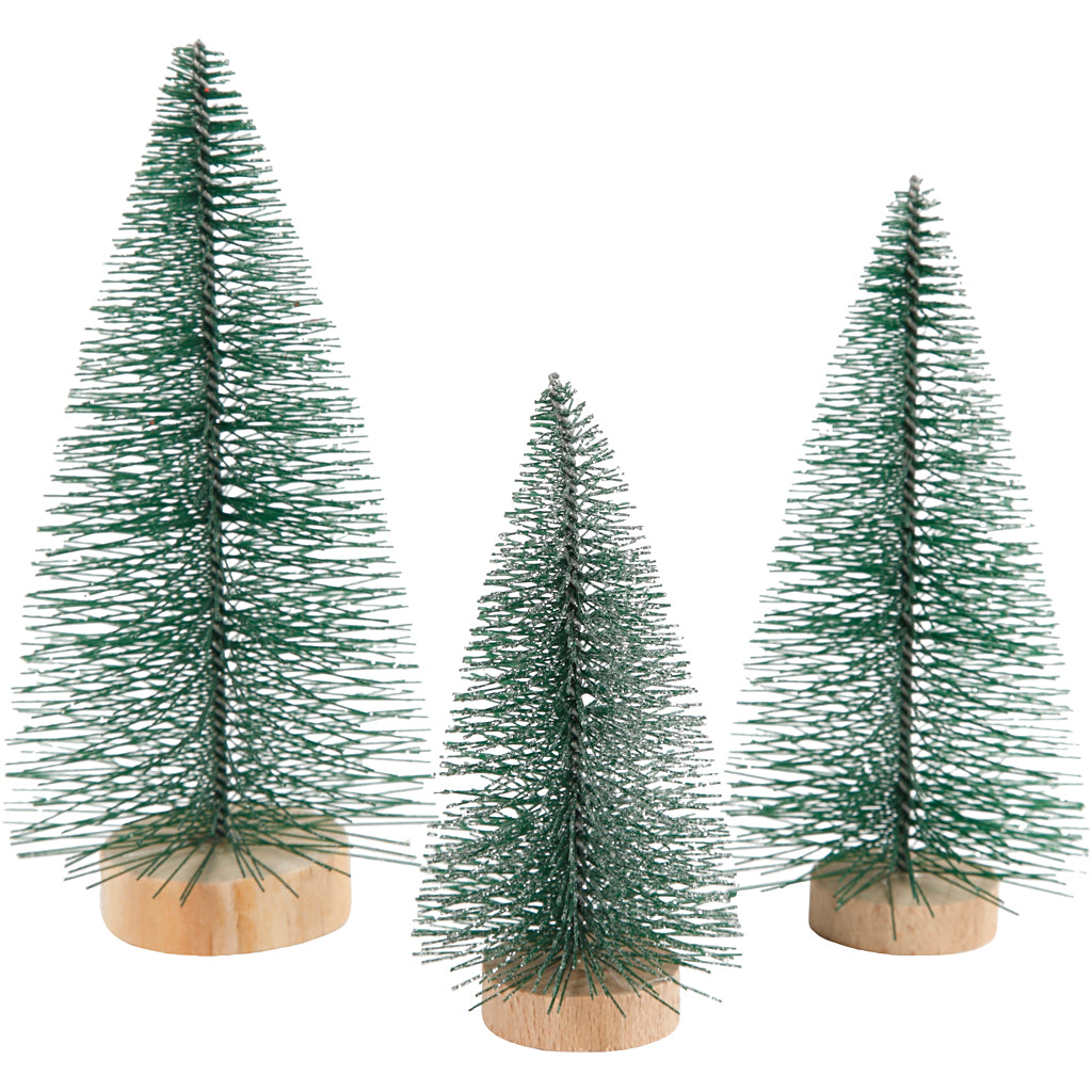 Creativ Company Weihnachtsbäume vielfältig mit hölzernen Stehen, 3st.