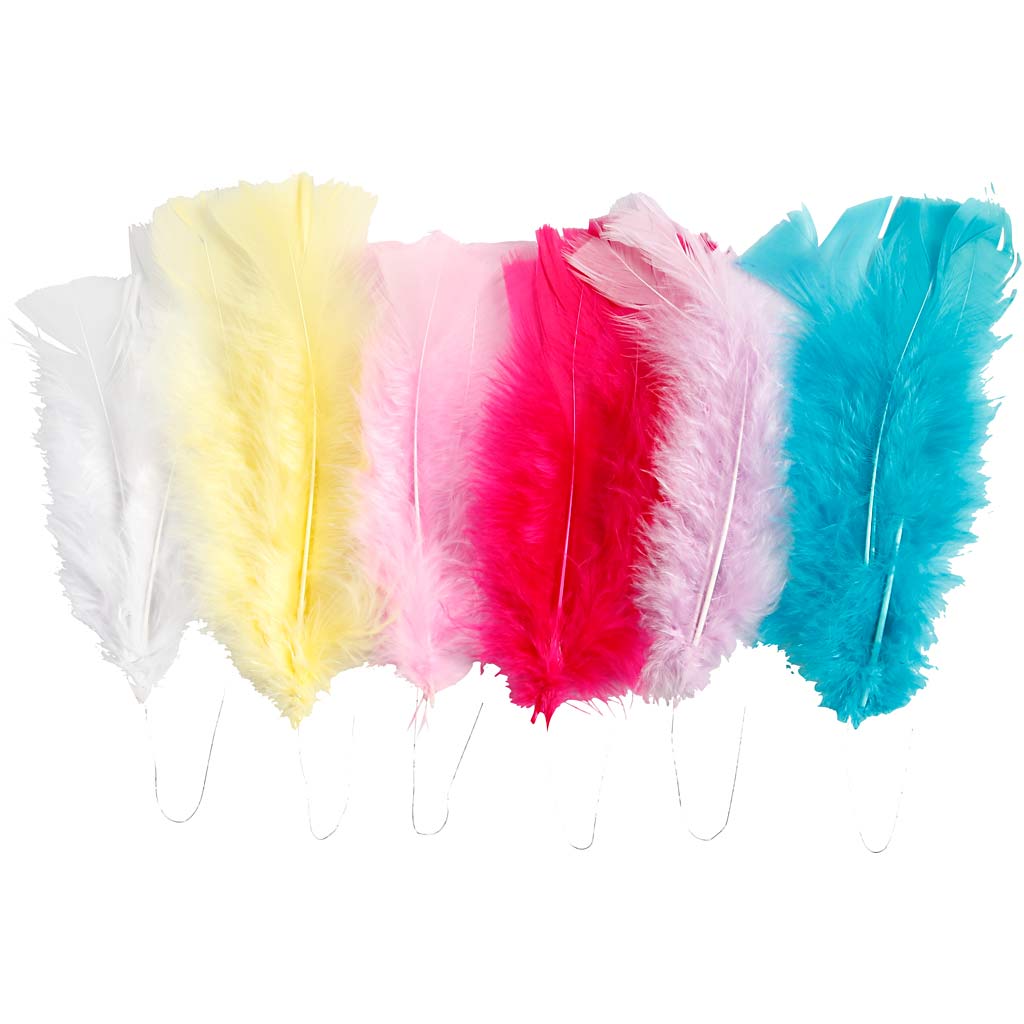 Creativ company feathers, l: 11-17 cm, various colours, 18 balls 1 box