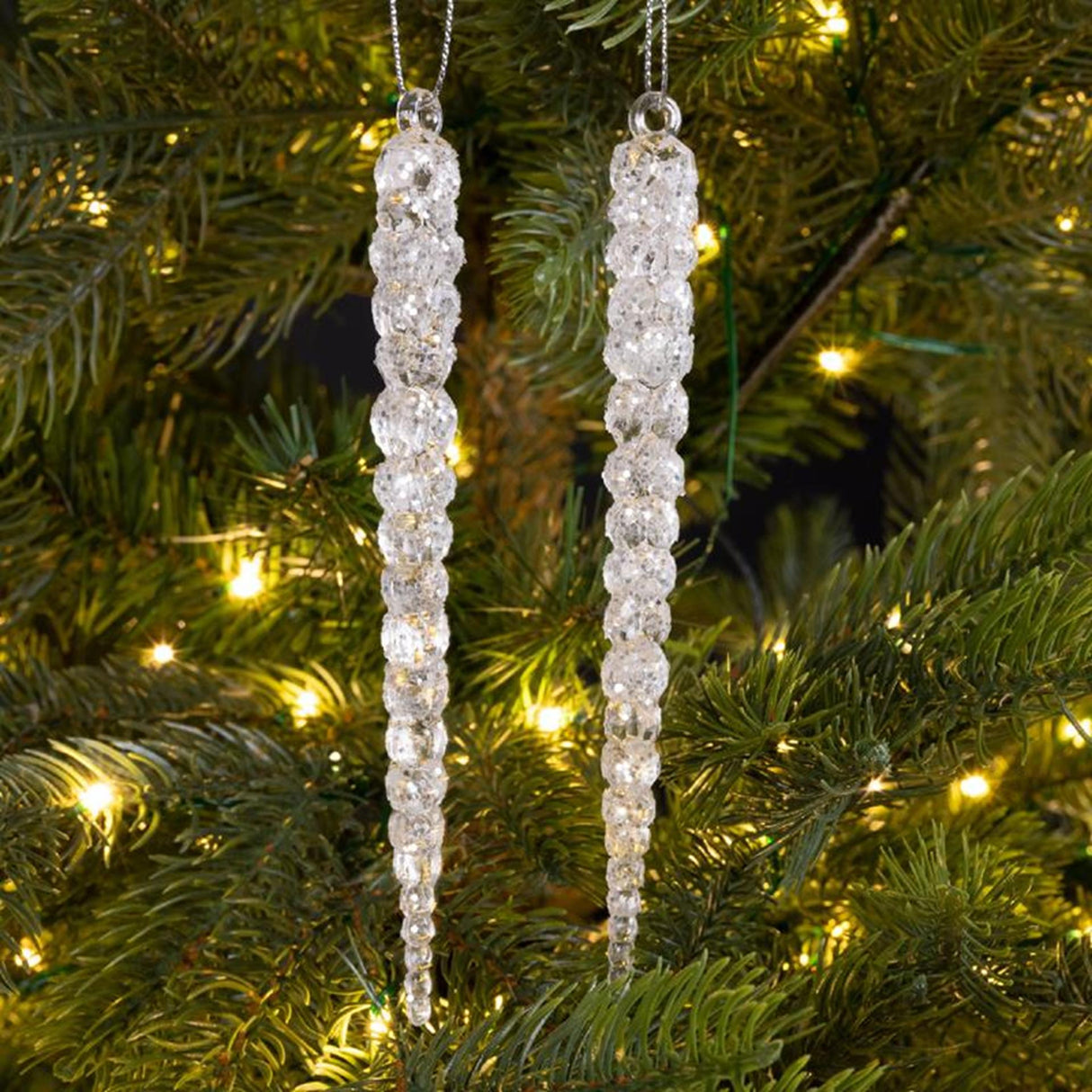 Decoris kersthanger ijspegel glitter 14cm 2 st.