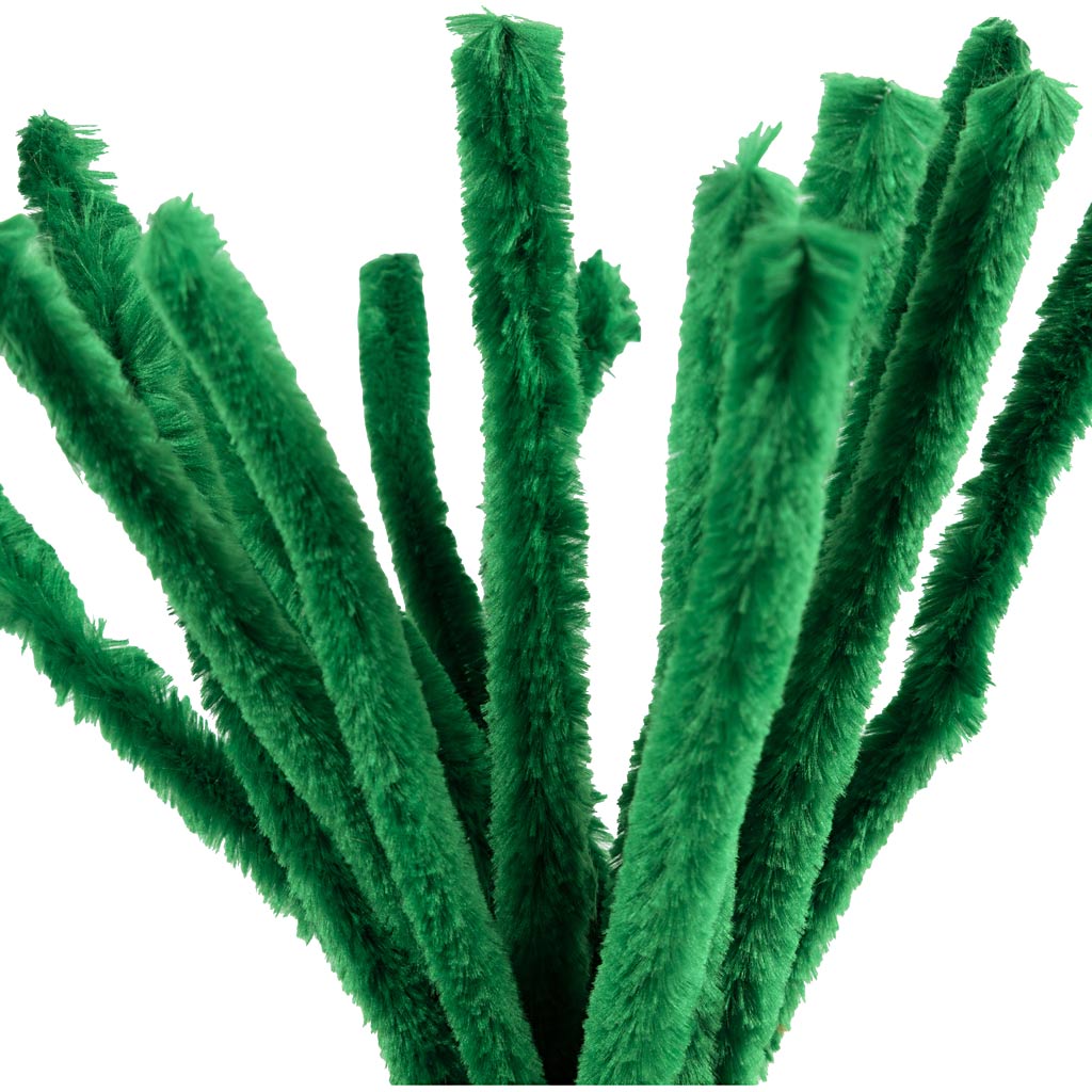 Creativ company chenille, l: 30 cm, thickness 15 mm, dark green, 15 pieces 1 box