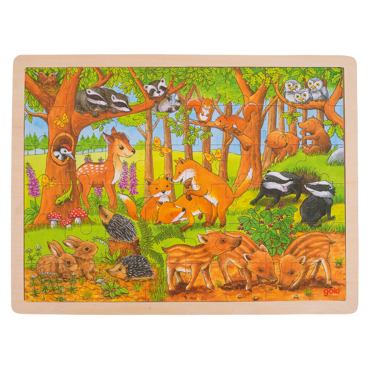 Goki Wooden Jigsaw Puzzle - Forest Animals, 48st.