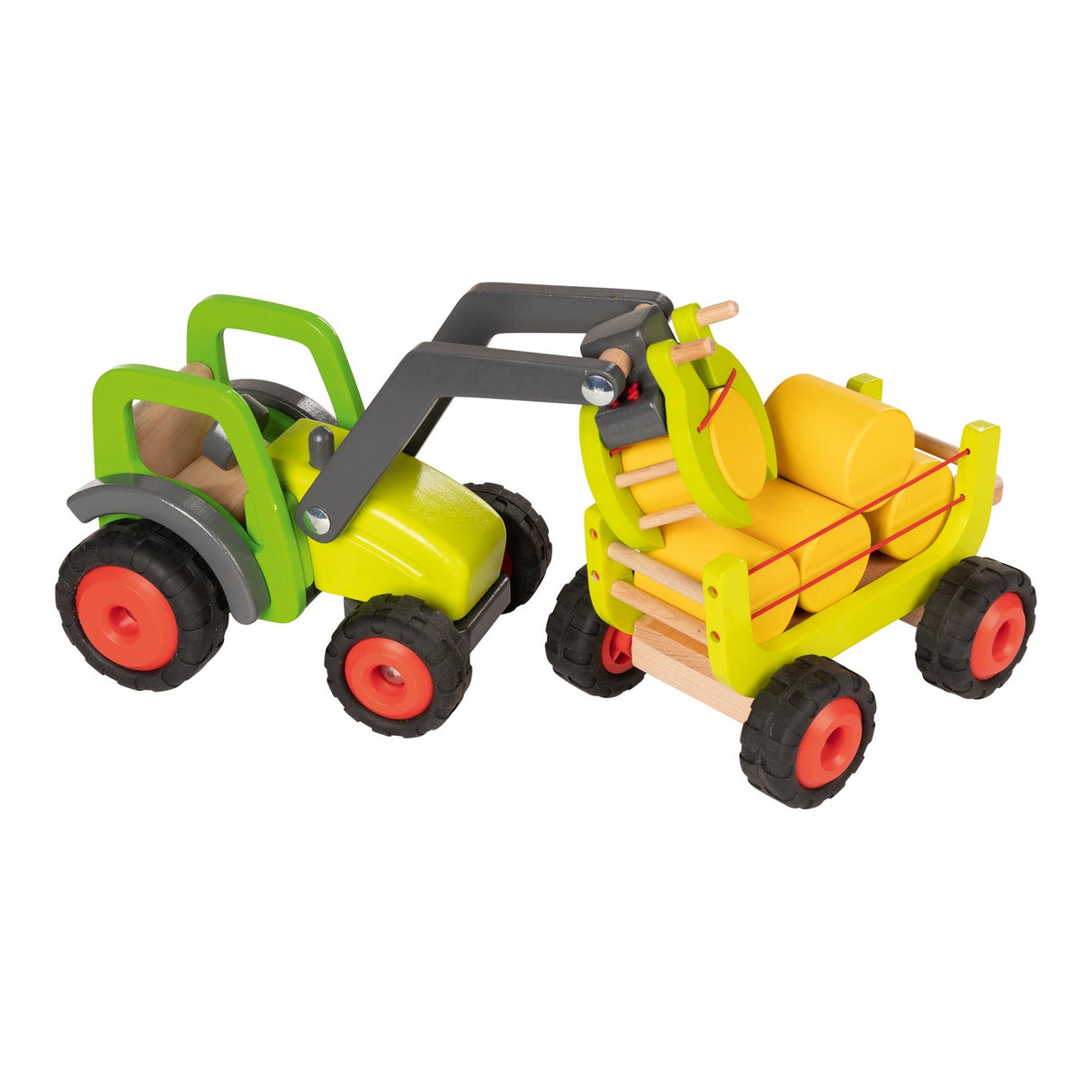 Goki dřevěný traktor s vagónem sena