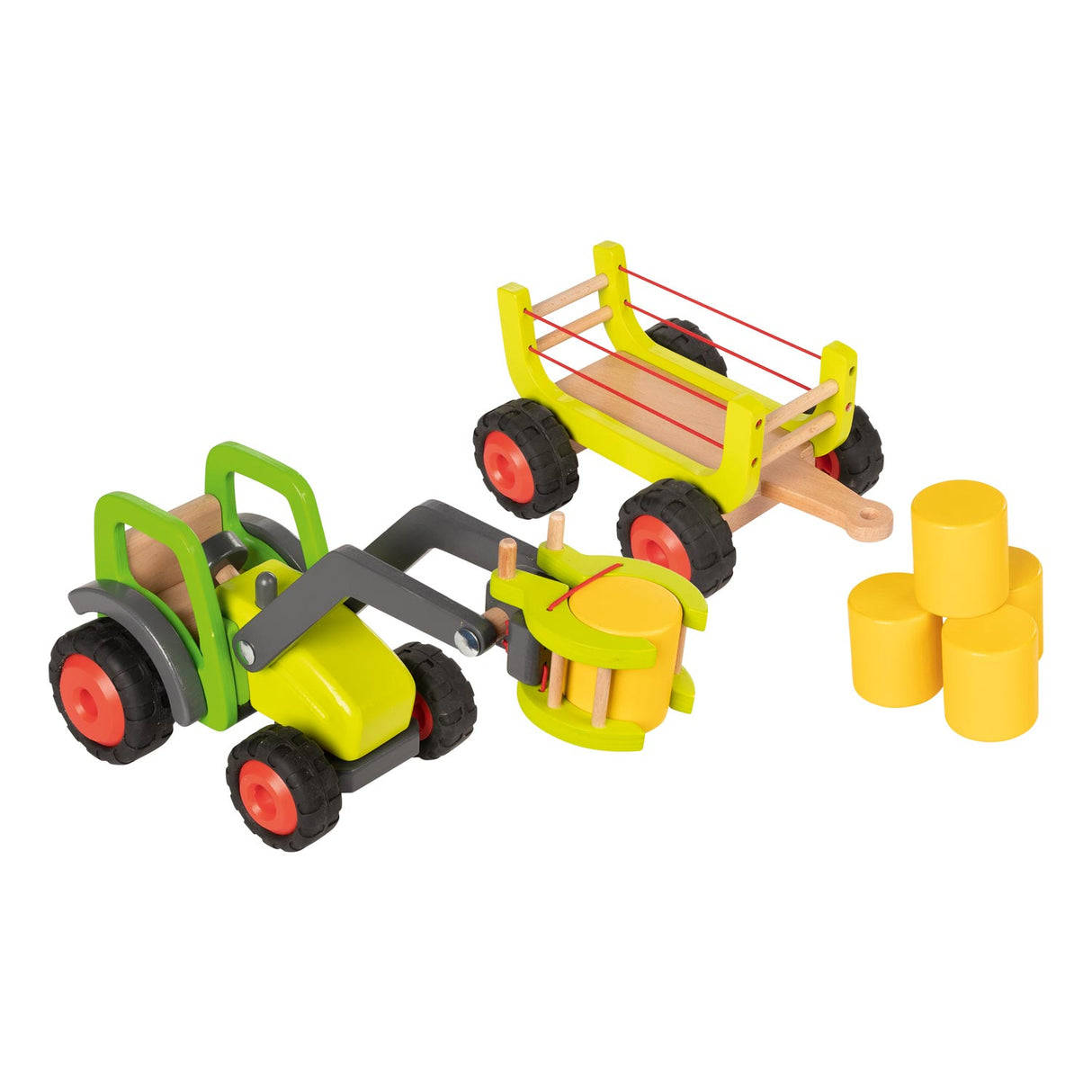 Goki dřevěný traktor s vagónem sena