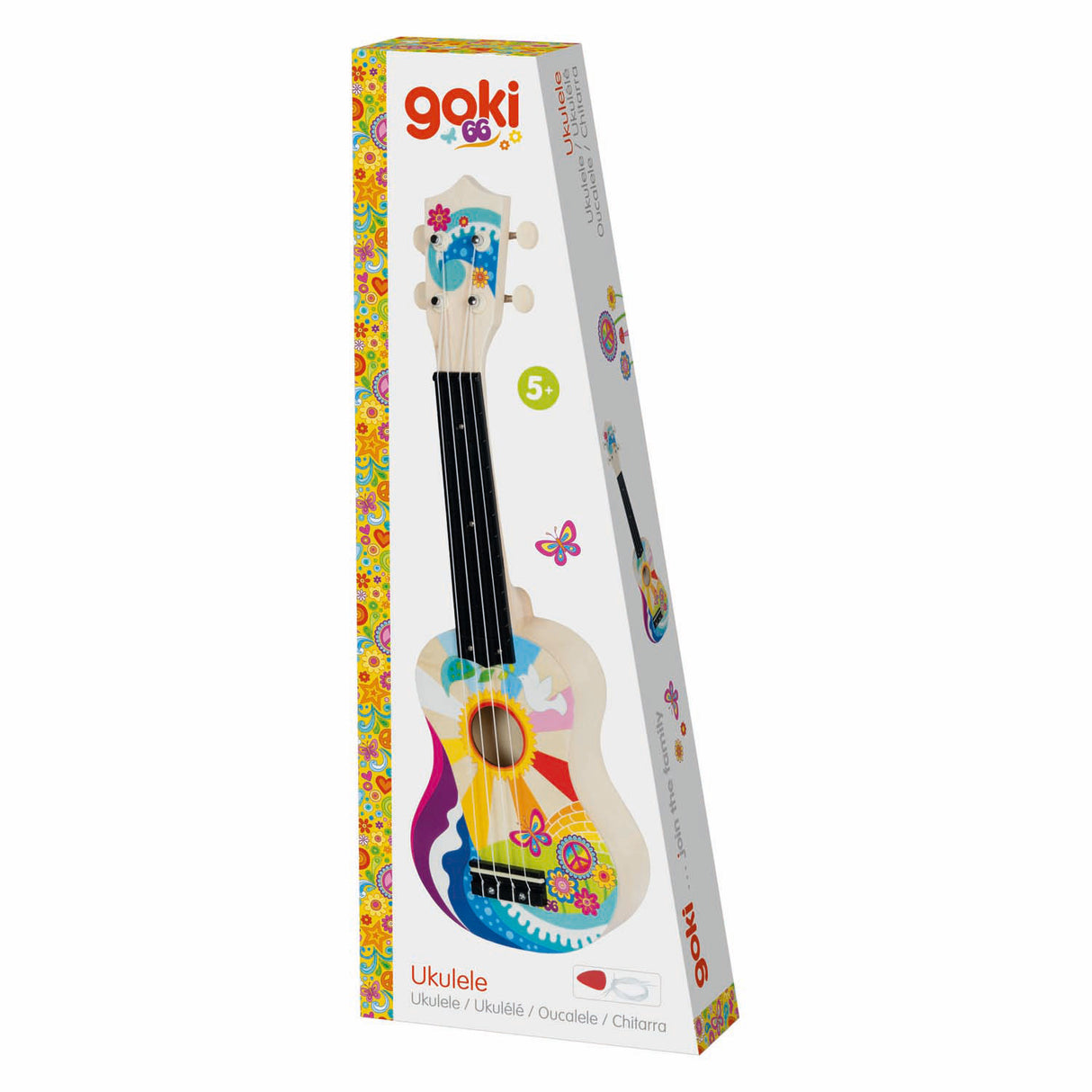 Goki houten ukelele flower power