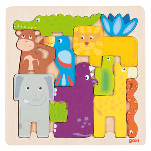 Goki drevené puzzle safari, 11ks.