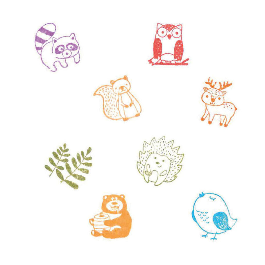 Goki wooden stamp set forest animals, 9dlg.
