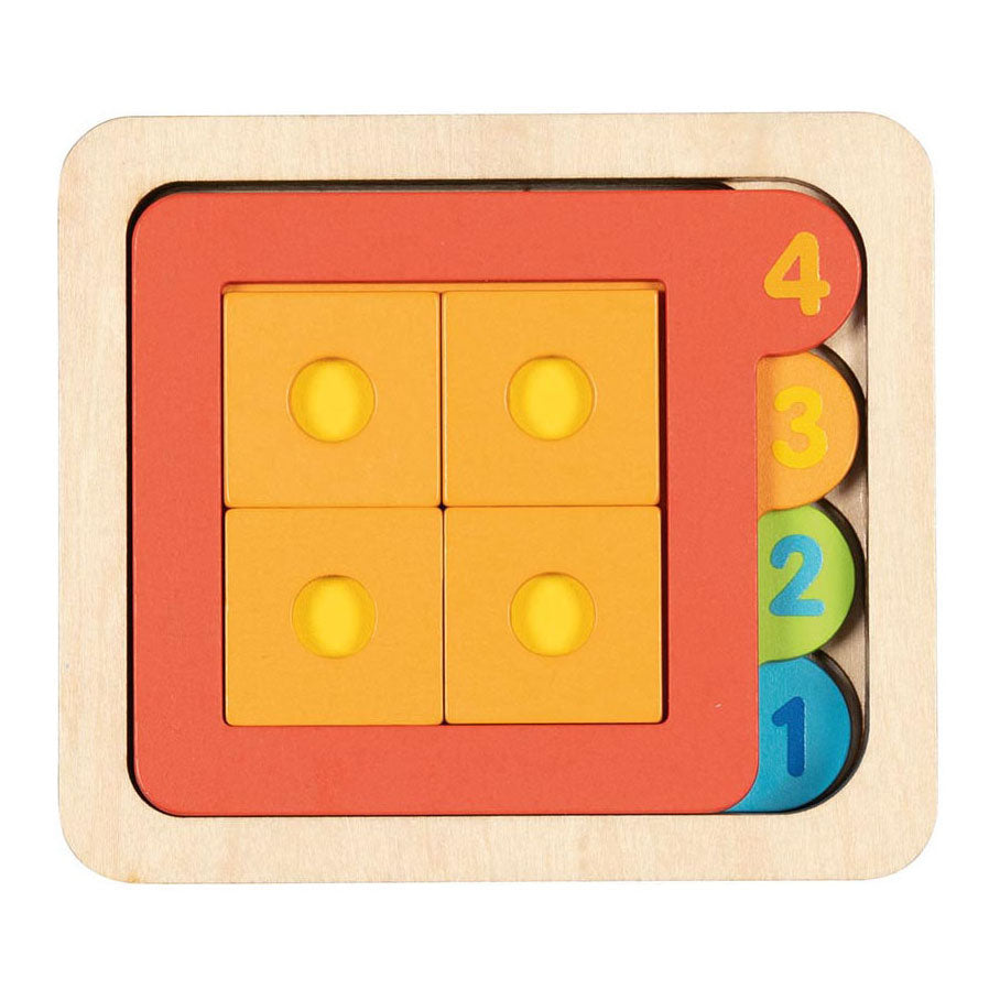 Goki drevené vrstvené puzzle tvary a čísla, 15 ks.