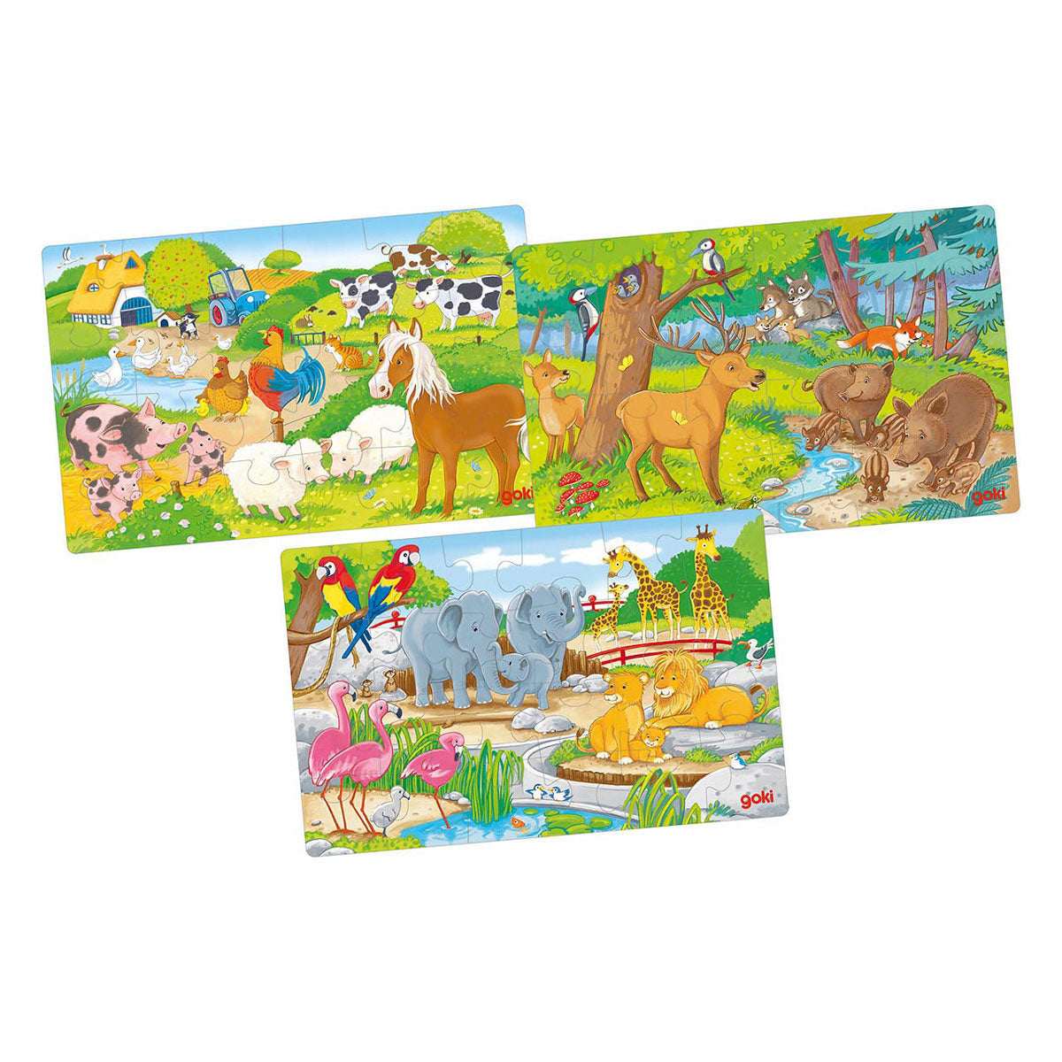 Animali puzzle di gambe di legno Goki, set di 3