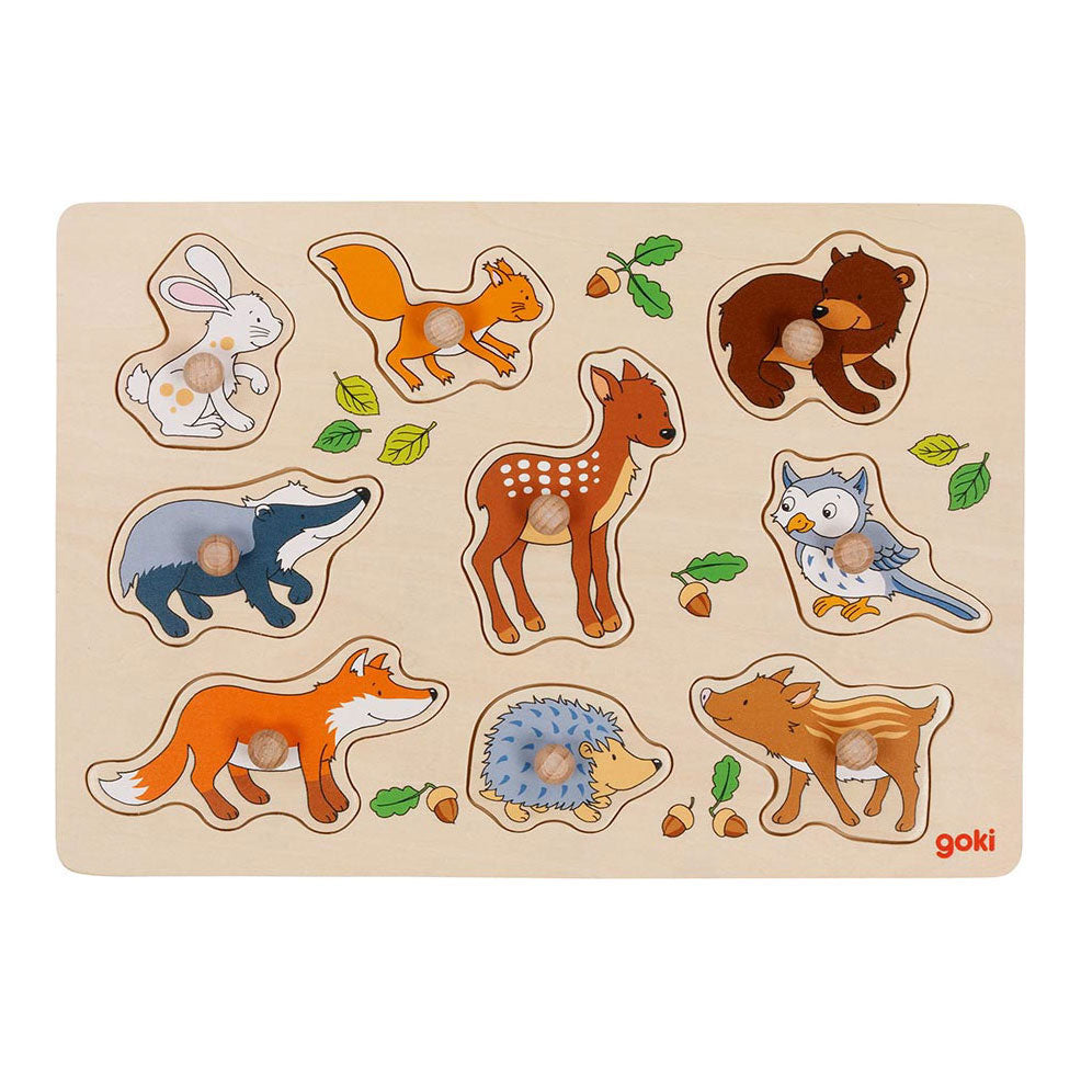Goki wooden stud puzzle forest animals, 9 pcs.
