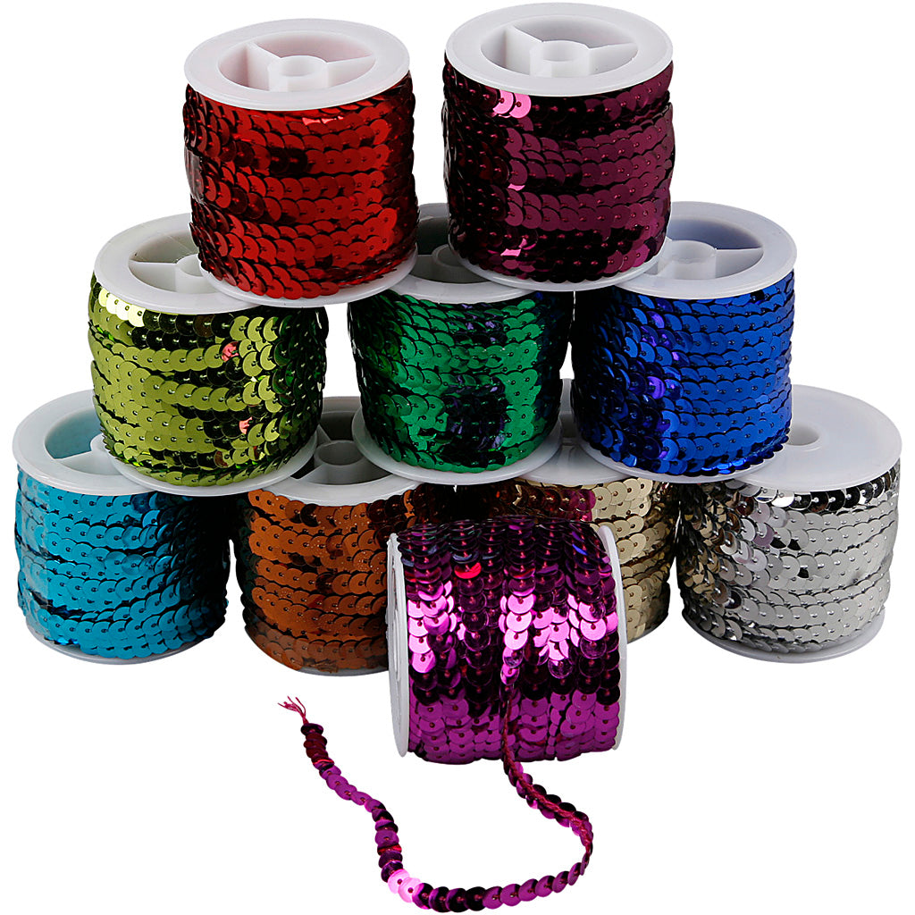 Creativ company sequin ribbon, w: 6 mm, metallic colors, 10x10 m 1 box