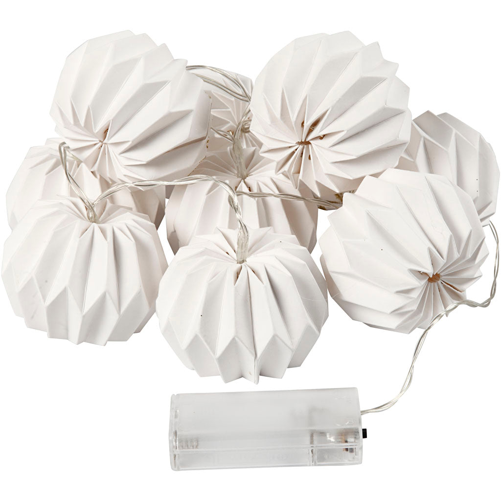 Creativ company LED light string with lampshades, round, h: 55 mm, l: 100 cm, d: 75 mm, white, 1 piece