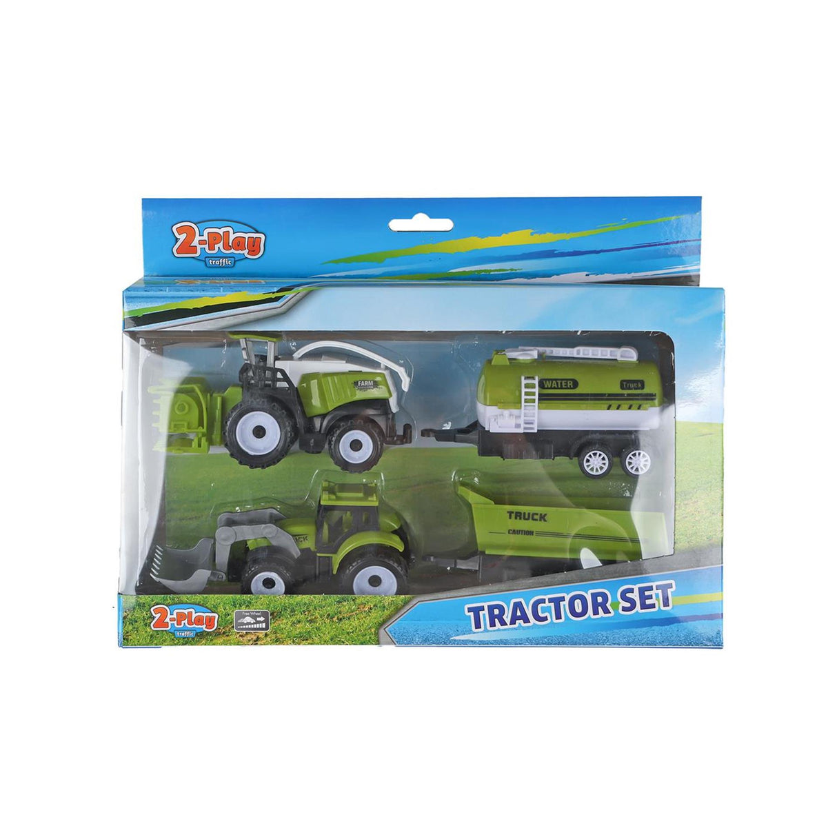 Tractor de 2 juegos y cosechadora con 2 remolques, 24 cm.
