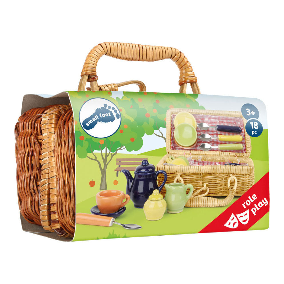 Canasta de picnic de pie pequeño con vajilla