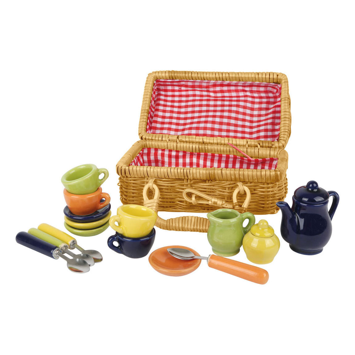 Canasta de picnic de pie pequeño con vajilla