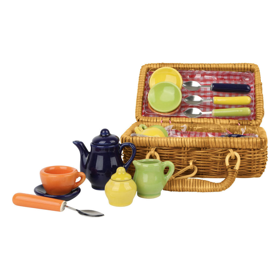 Canasta de picnic de pie pequeño con vajilla