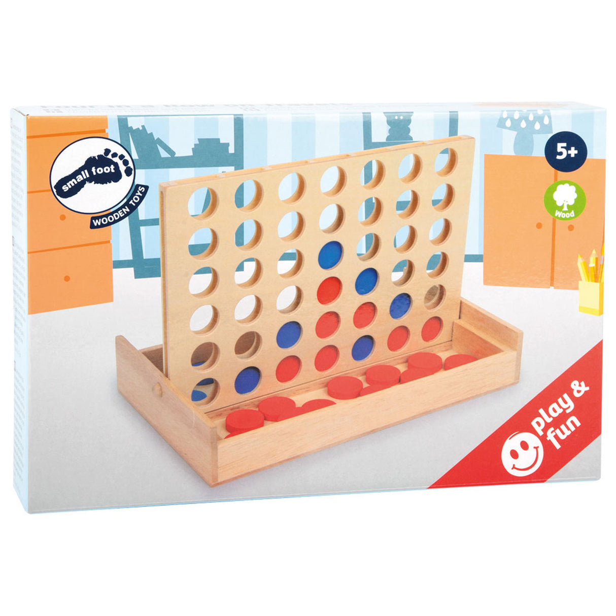 Pequeño: cuatro en una línea de madera de juego de viajes