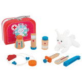 Drevený veterinárny veterinár s malými nohami v kufri, 9dlg.