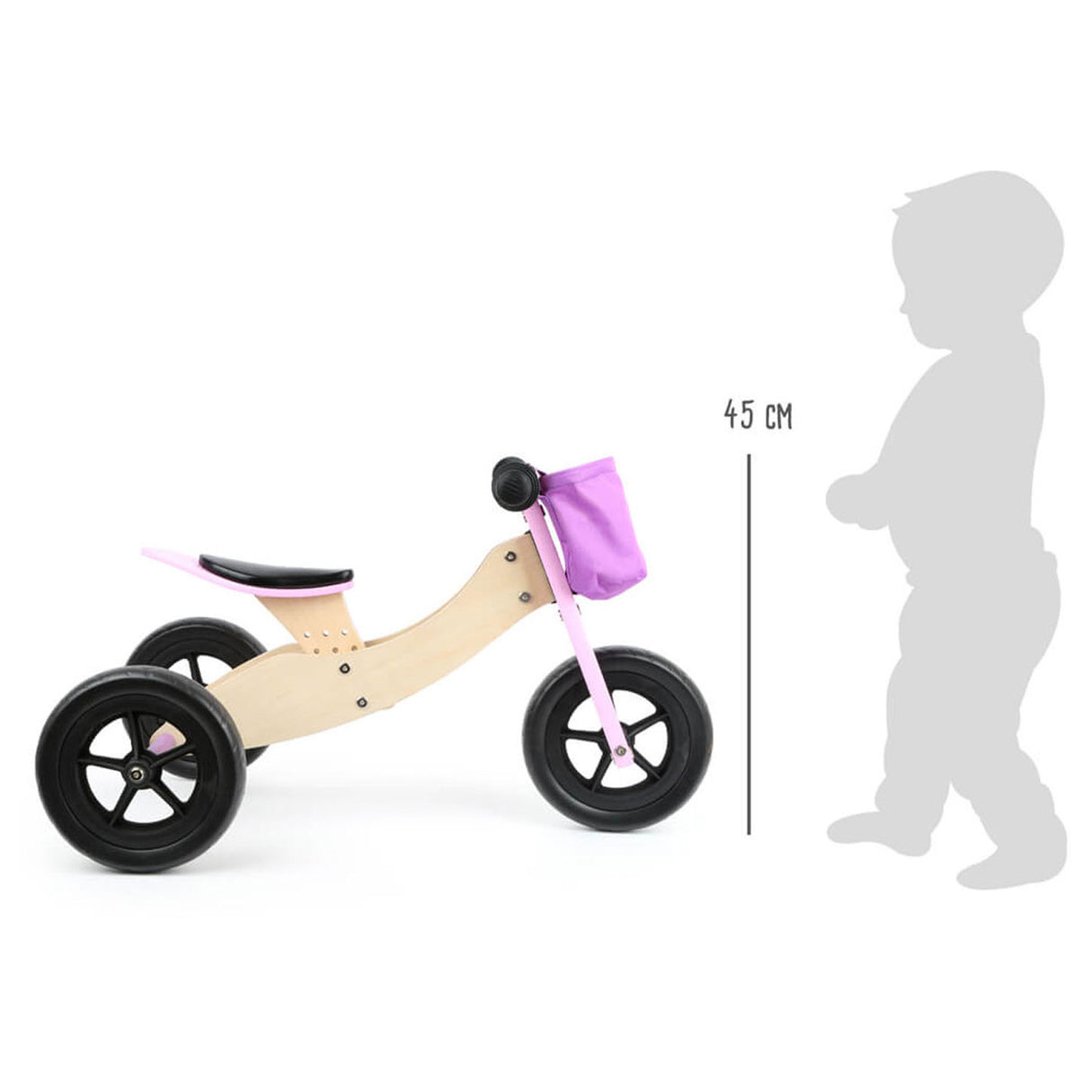 Malá noha - dřevěné tříkolky a rovnovážné kolo 2in1 maxi růžové