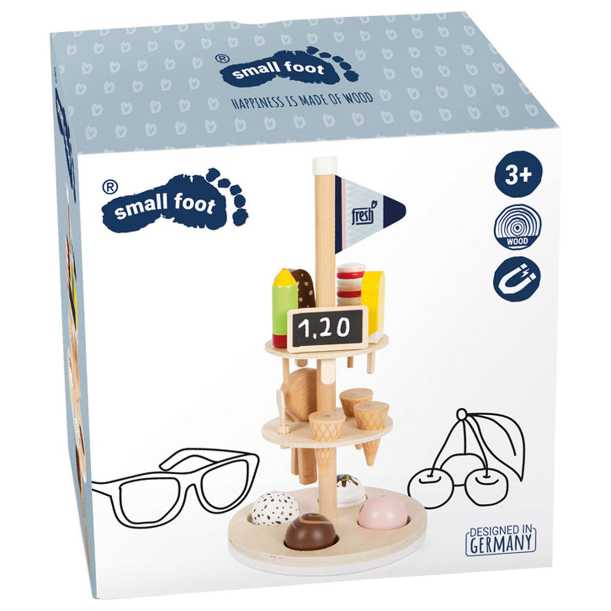 Små fot träglass med hållare, 15dlg.