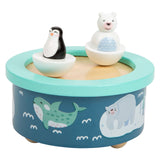 Kislábú fából készült zenedoboz északi pólus felhúzása